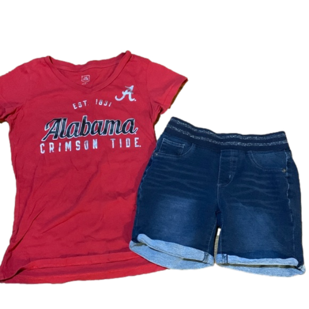 Young girls crimson tide small and jean stretchy shirt (12) outfit in box 25